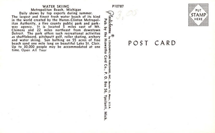 Lake St. Clair Metropark (Metro Beach, Metropolitan Beach) - Vintage Postcard Back (newer photo)